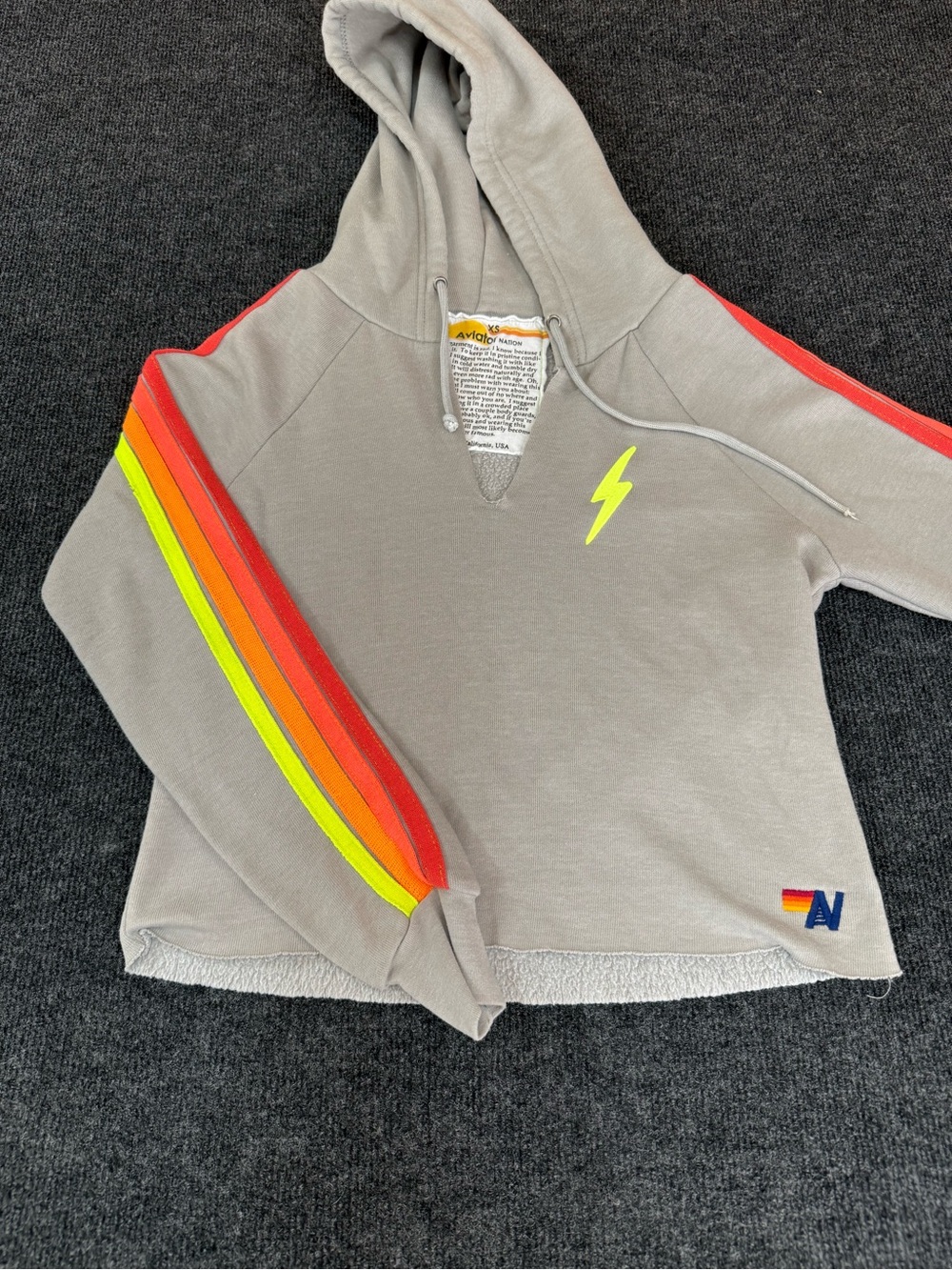 Aviator Nation Gray Hoodie with Neon Stripe
